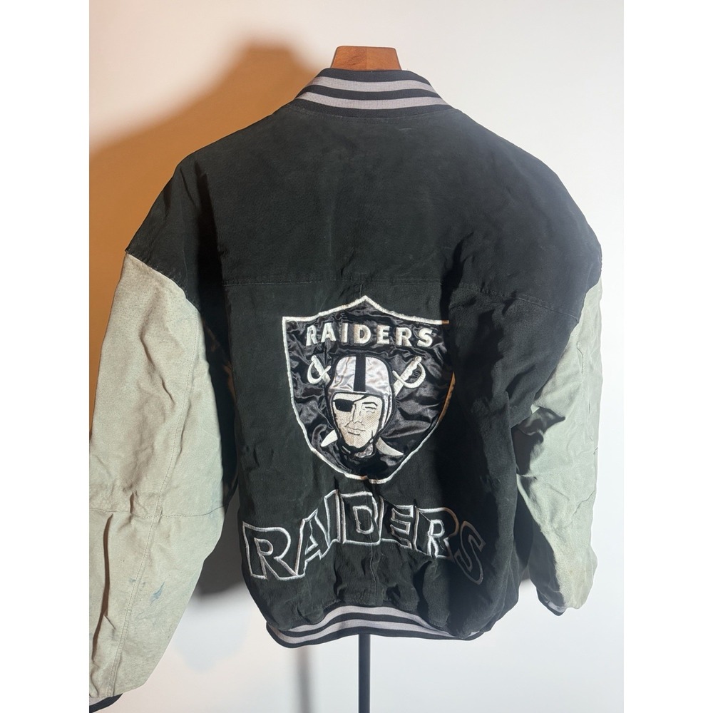 VTG Raiders Leather Jacket,Lrg letterman Starter/chalkline Style With Back Hit